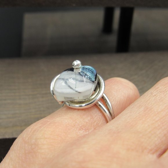 Size 5.5 Sterling Silver Handmade Wire Wrapped Glass Band Ring Vintage - Picture 5 of 9